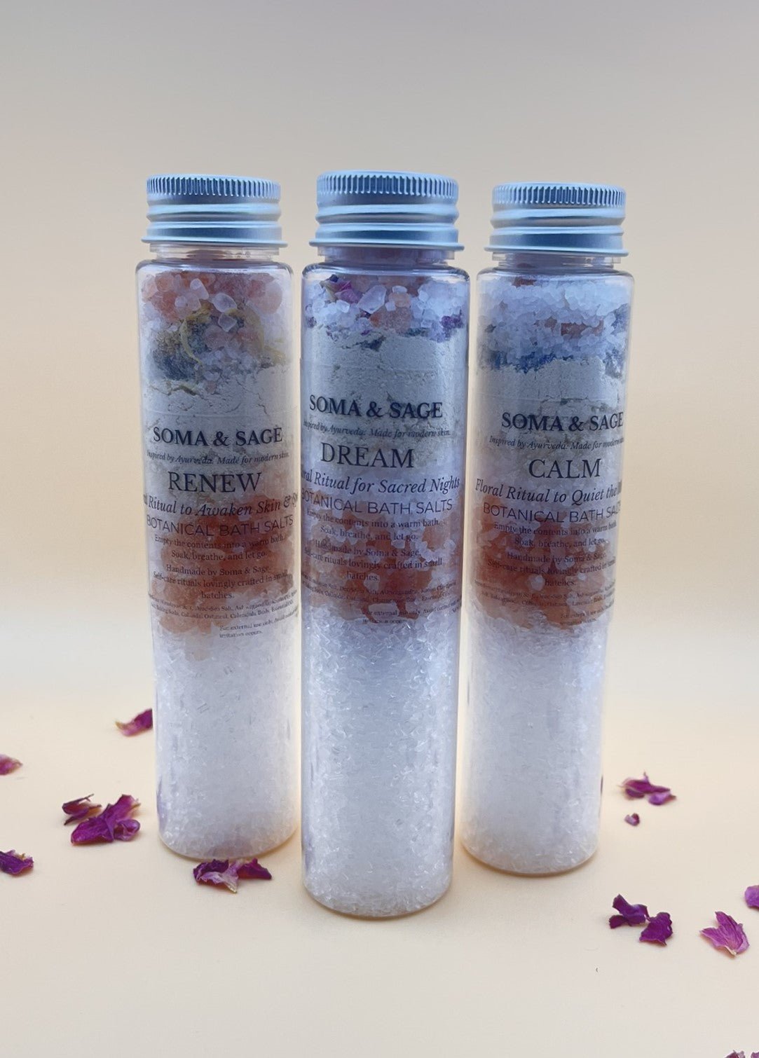 Ritual Bath Salt Soak Trio ā Calm, Renew, Dream - SOMA & SAGE