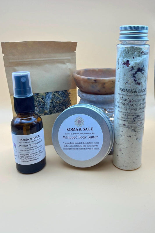 Luxury Self - Care Ritual Gift Box – Indulgent Milk Bath, Soothing Pillow Mist, Nourishing Body Butter, Herbal Facial Steam | Soma & Sage - SOMA & SAGE