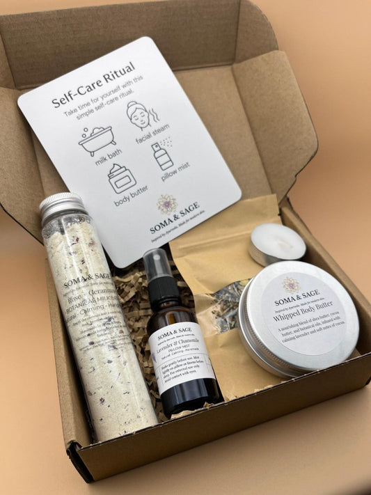 Luxury Self - Care Ritual Gift Box – Indulgent Milk Bath, Soothing Pillow Mist, Nourishing Body Butter, Herbal Facial Steam | Soma & Sage - SOMA & SAGE