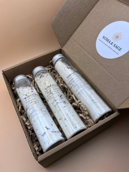 Milk Bath Ritual Set – Luxurious Botanical Soak Trio | Soma & Sage - SOMA & SAGE