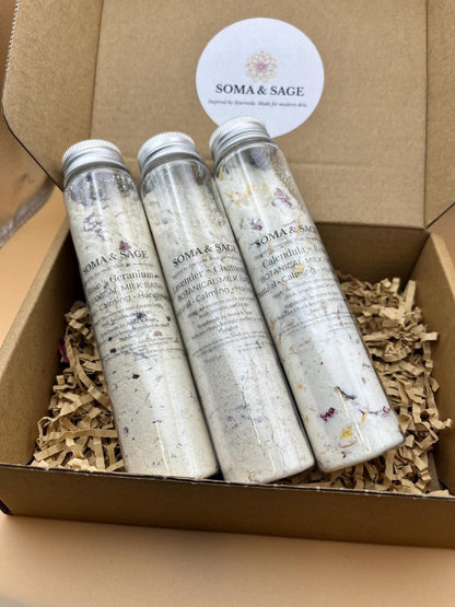 Milk Bath Ritual Set – Luxurious Botanical Soak Trio | Soma & Sage - SOMA & SAGE