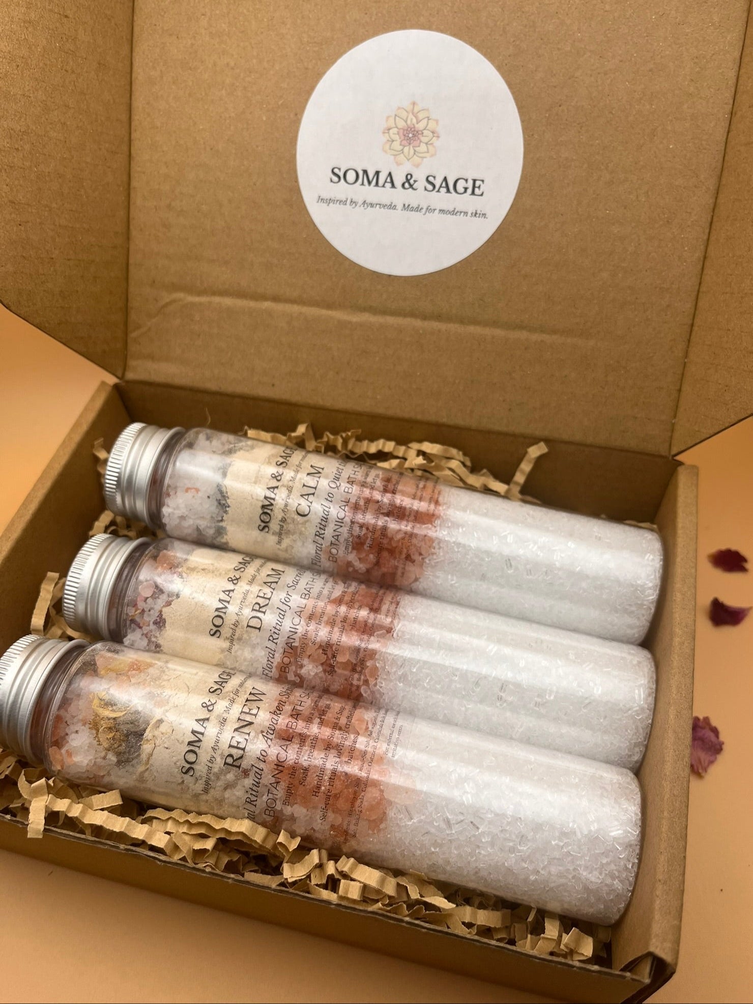 Ritual Bath Salt Soak Trio – Calm, Renew, Dream - SOMA & SAGE